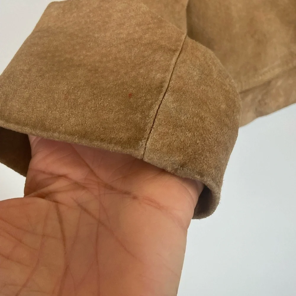 New York & Company Suede Leather Blazer Jacket 10‎ Tan Front Pockets Y2K Preppy
